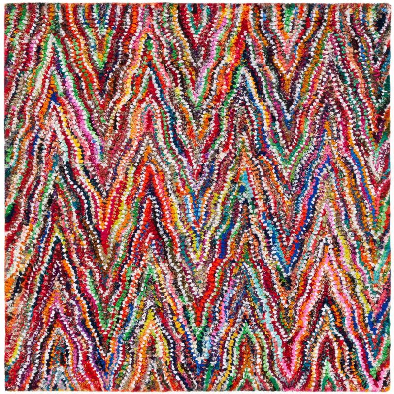 Handmade Multicolor Cotton Tufted Square Area Rug, 4' x 4'