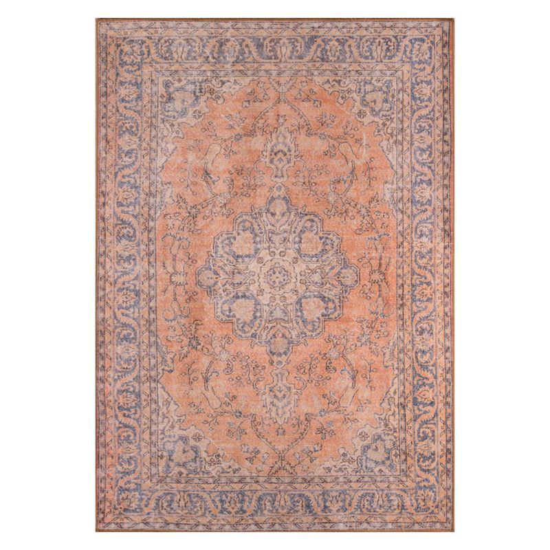 Handmade Rectangular Red and Blue Synthetic Rug