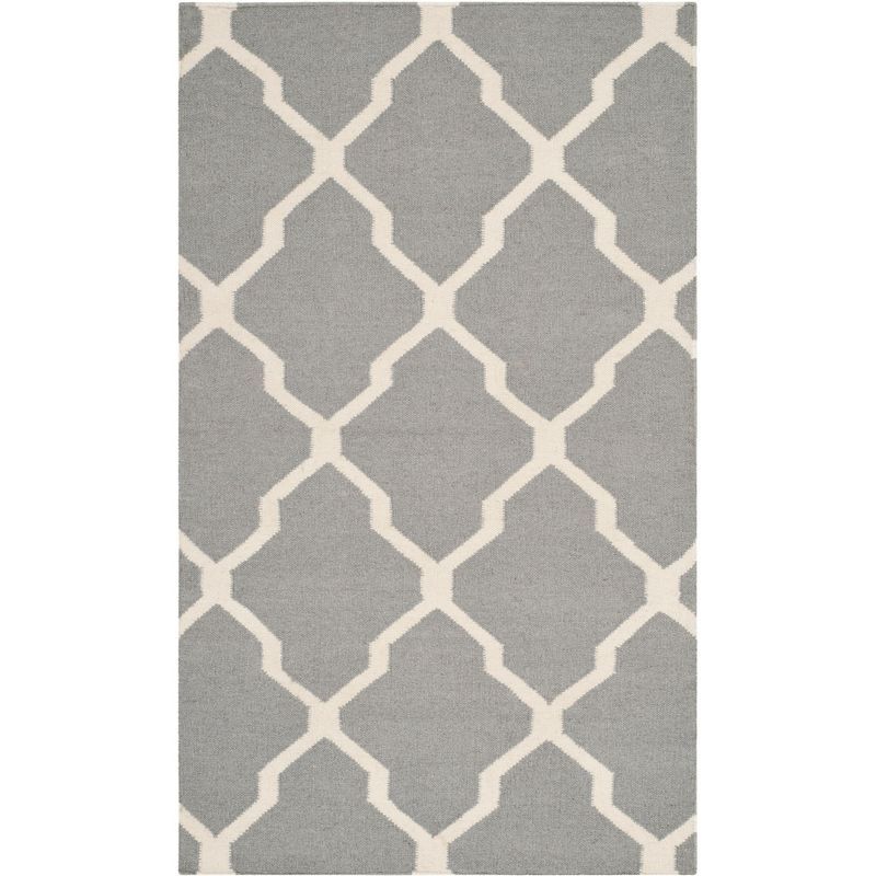 Handmade Grey Geometric Wool Dhurrie Rug - 3' x 5'