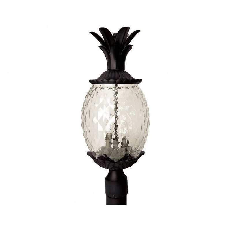 Lanai Matte Black Pineapple Outdoor Post Light with Textured Glass