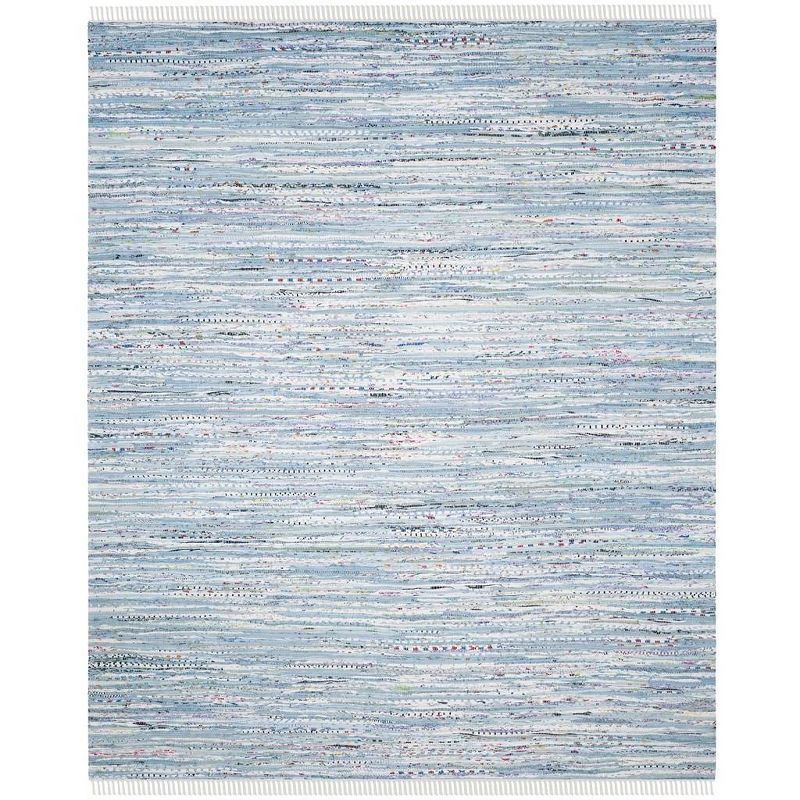 Light Blue Handmade Cotton 9' x 12' Flat Woven Rug