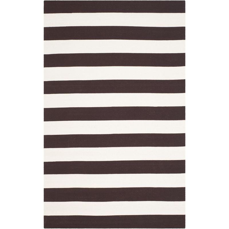 Hand-Woven Chocolate and Ivory Cotton Stripe Area Rug - 4' x 6'