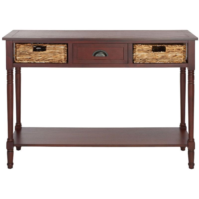 Christa Cherry Pine Console Table with Rattan Storage