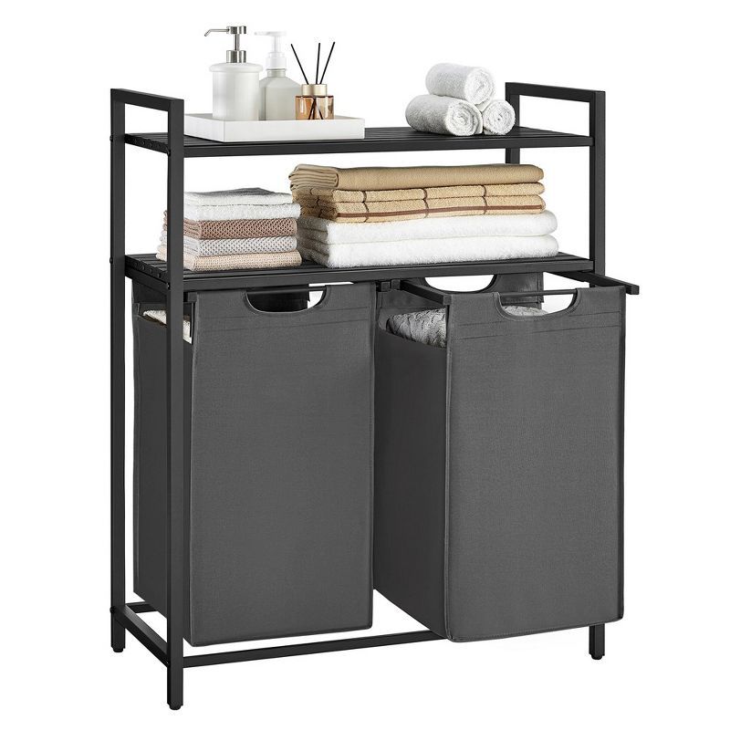 VASAGLE Black and Gray Laundry Sorter with Removable Bags