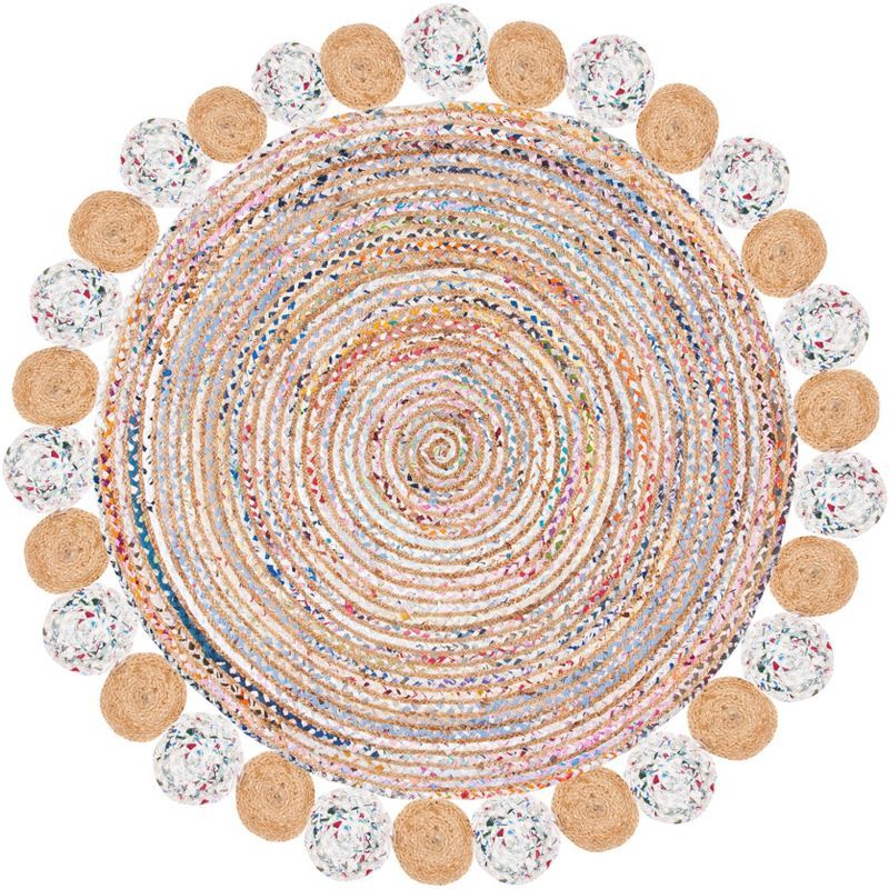 Boho Chic Beige & Multi Cotton-Jute 4' Round Area Rug