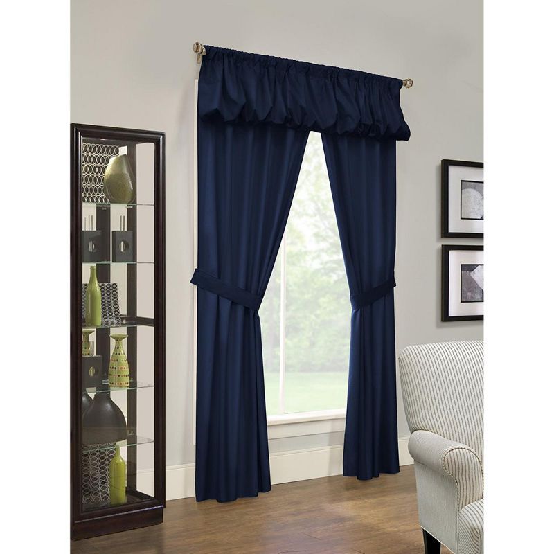 Navy Polyester Room Darkening Rod Pocket Curtain Set