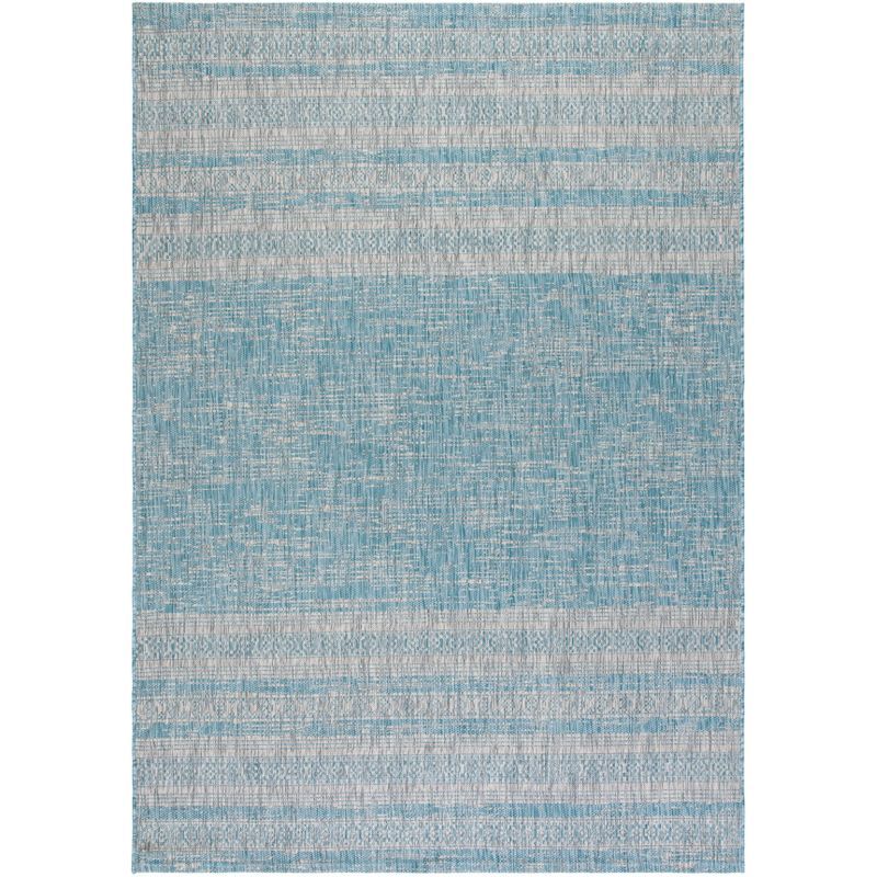 Aqua/Grey Synthetic Rectangular Easy Care Indoor/Outdoor Rug 8' x 10'