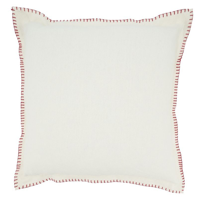 White and Red Whip Stitched Square Throw Pillow, 20x20