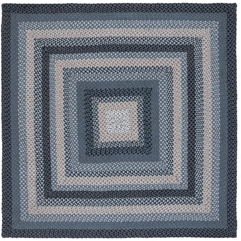 Handwoven Blue Stripe Cotton 6' Square Braided Rug