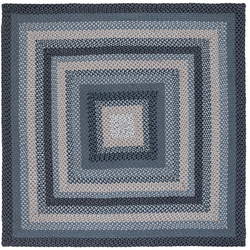 Handwoven Blue Stripe Cotton 6' Square Braided Rug