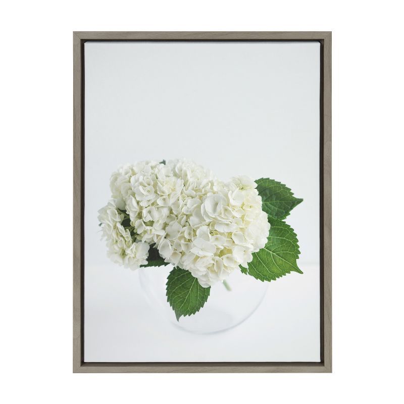 Hydrangea Cluster Floral Print on Canvas with Gray Frame