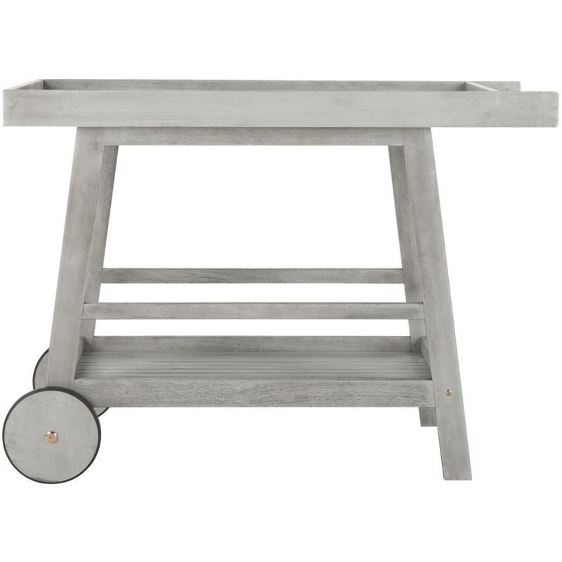 Transitional Eucalyptus Wood Bar Cart with Storage in Grey Wash