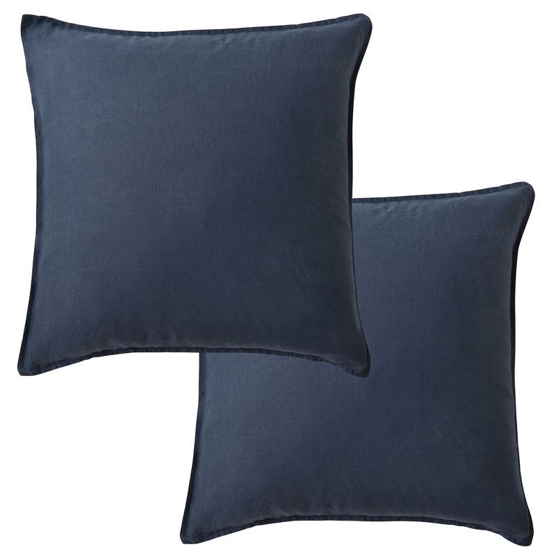 Chateau-Inspired Washed Linen Navy Square Pillow Covers, Set of 2