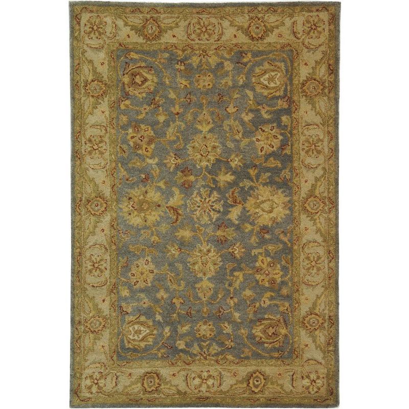 Handmade Blue and Beige Wool Tufted Area Rug, 5' x 8'