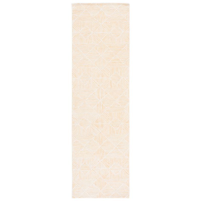 Ivory and Gold Abstract Handmade Wool Runner Rug