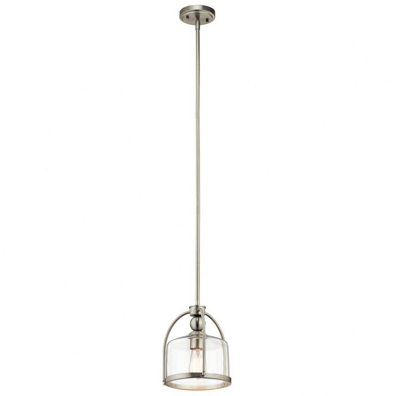 Transitional Brushed Nickel Mini Pendant with Clear Glass Shade