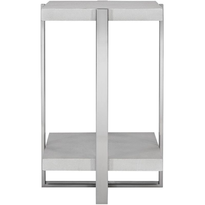 Contemporary Brushed Silver and White Square Accent Table