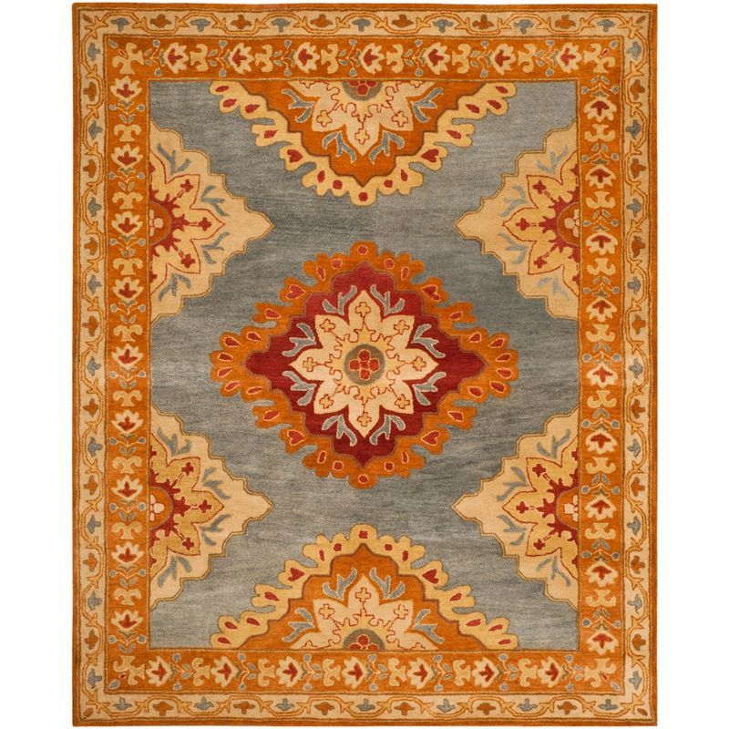 Heritage Blue and Rust Hand-Tufted Wool 8' x 10' Area Rug