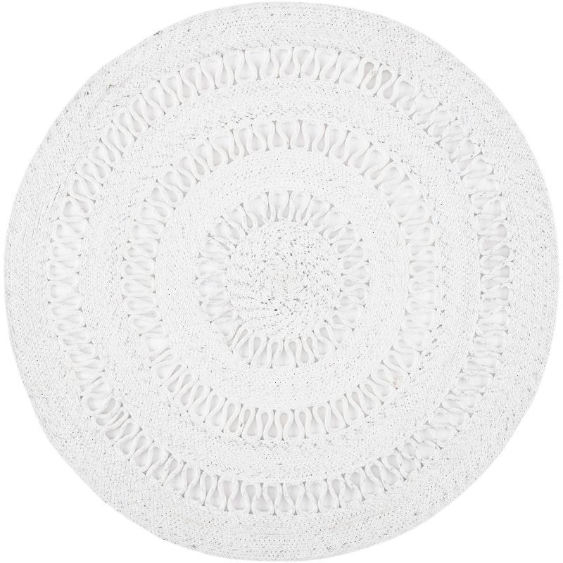 Ivory Round Hand-Knotted Stain-Resistant Synthetic Area Rug, 3' Diameter