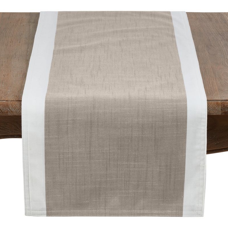 Beige and White Polyester Table Runner with Trim Embellishment