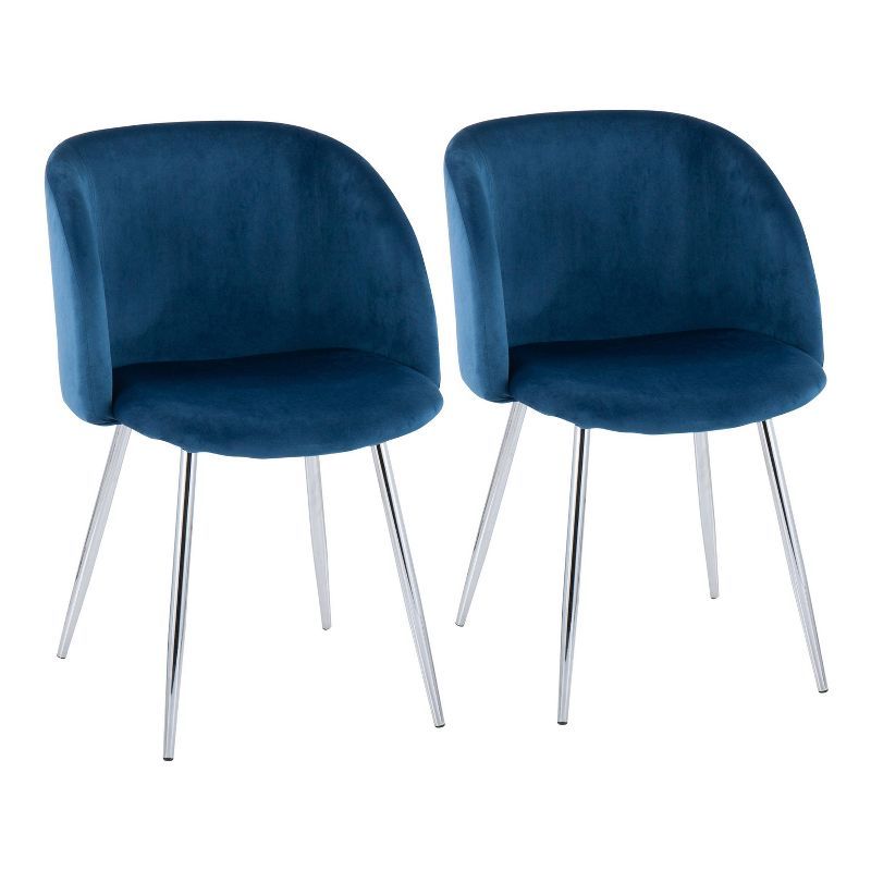 Blue Velvet Upholstered Arm Chairs with Metal Legs, Set of 2