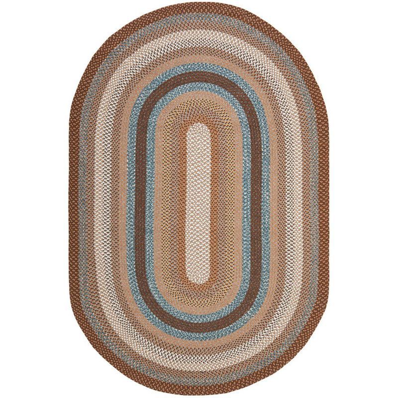 Handmade Brown and Multi Oval Braided Rug 10' x 14'