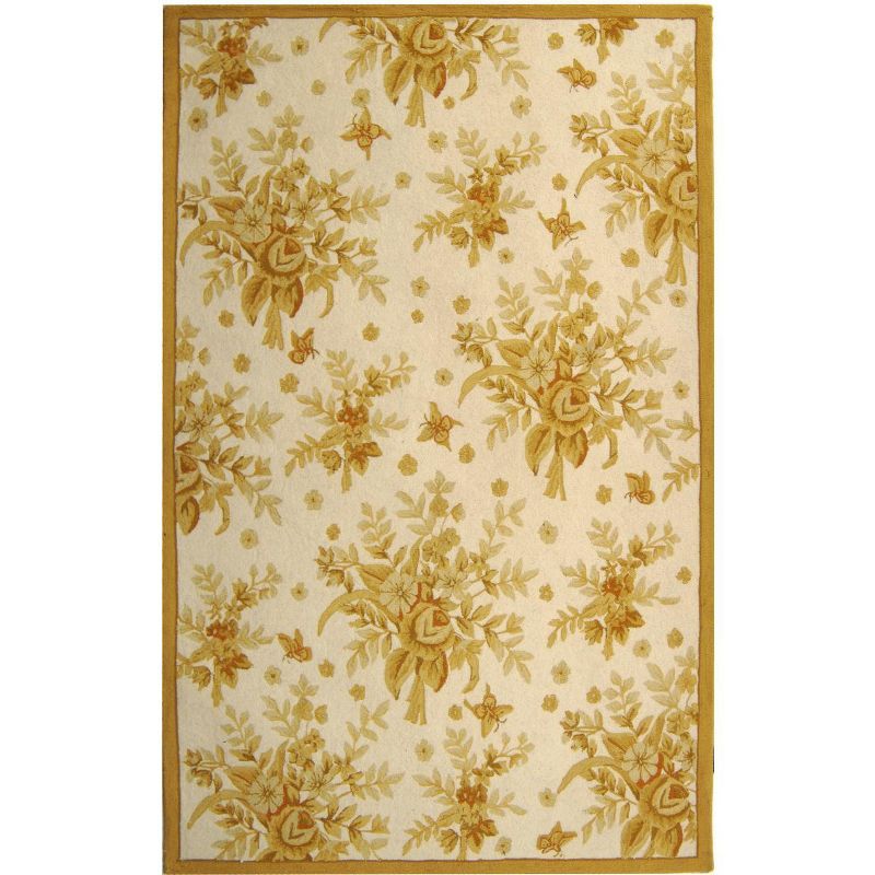 Ivory and Gold Hand-Knotted Wool Floral Area Rug