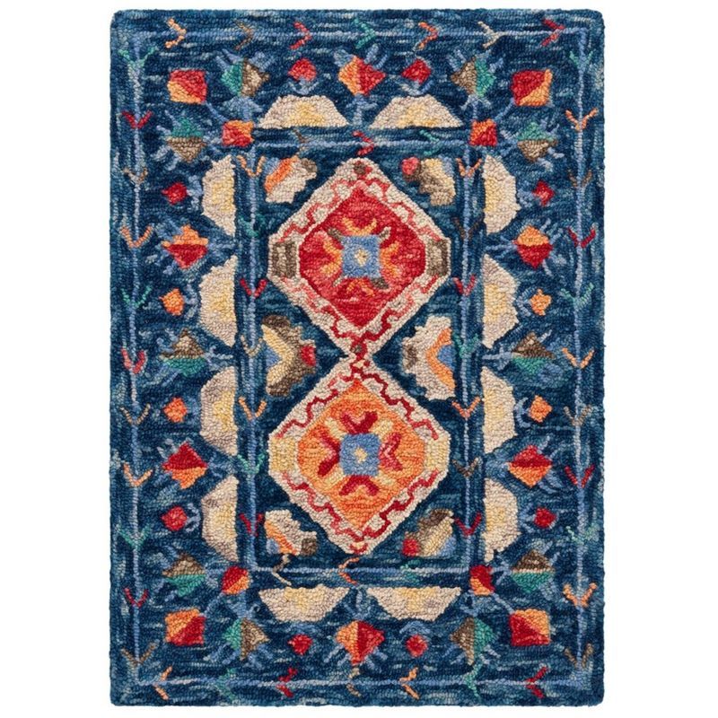 Aspen Navy and Orange Hand Tufted Wool Area Rug 2' x 3'