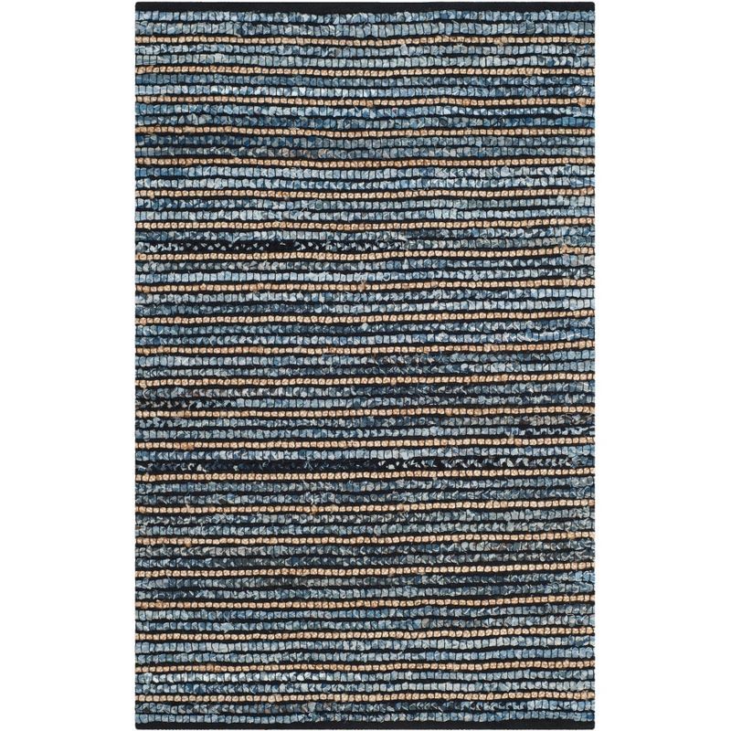 Blue and Natural Cotton Flat Woven Reversible Rug, 4' x 6'