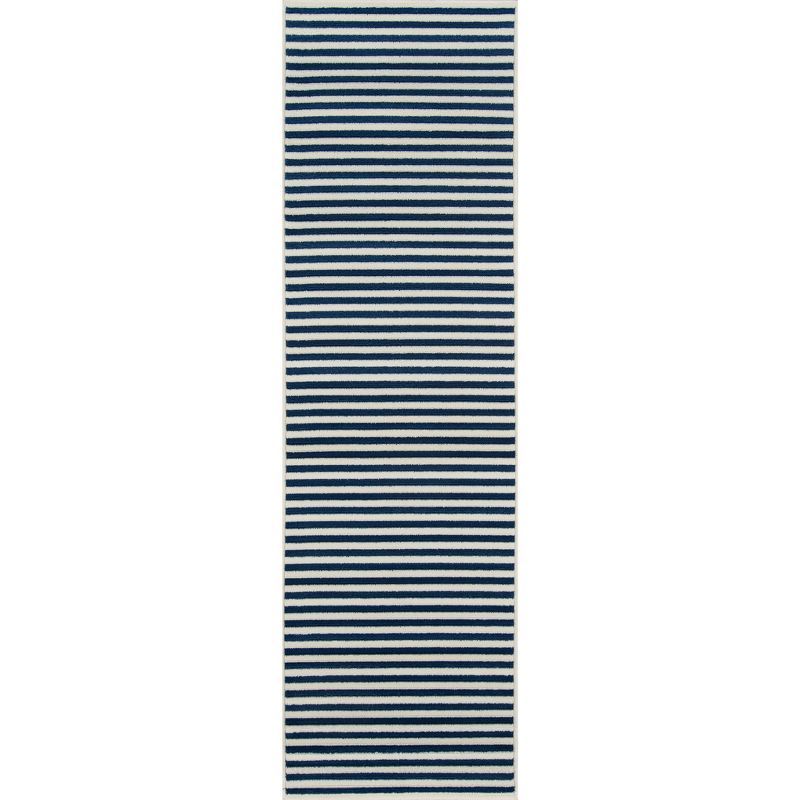 Navy Stripe Easy-Care Synthetic Indoor/Outdoor Rug