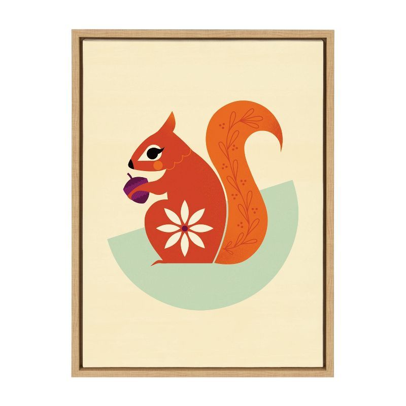 Colorful Squirrel Illustration on Natural Framed Canvas, 18x24