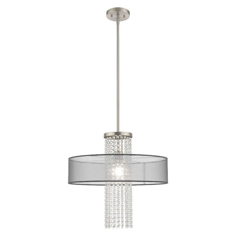 Bella Vista Brushed Nickel 1-Light Indoor/Outdoor Crystal Drum Pendant