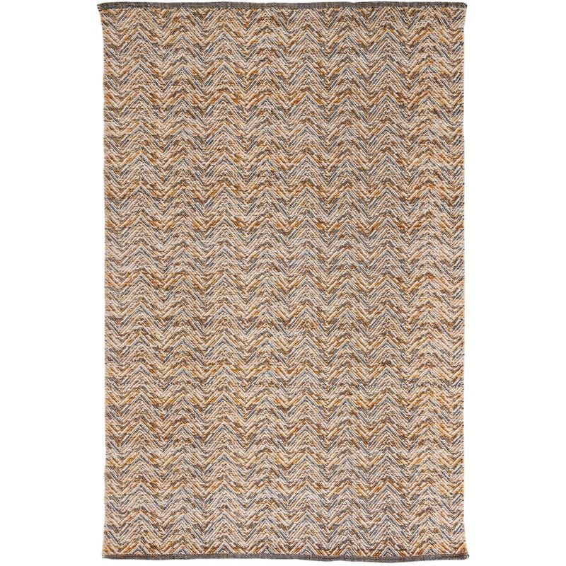Gold and Black Handmade Wool Chevron Area Rug, 5' x 8'