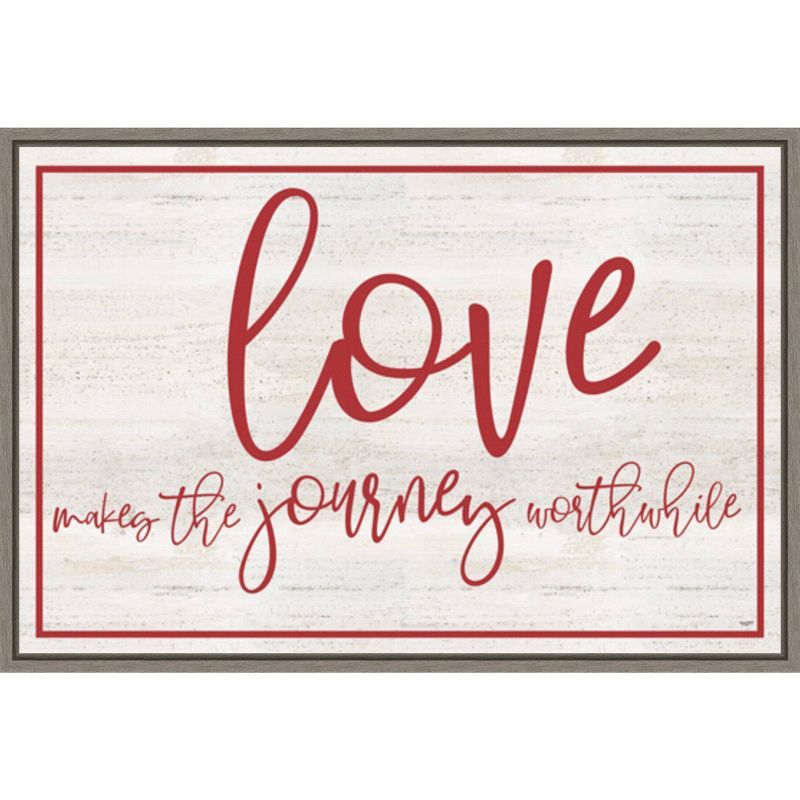 Love Journey Red and Gray Framed Canvas Wall Art