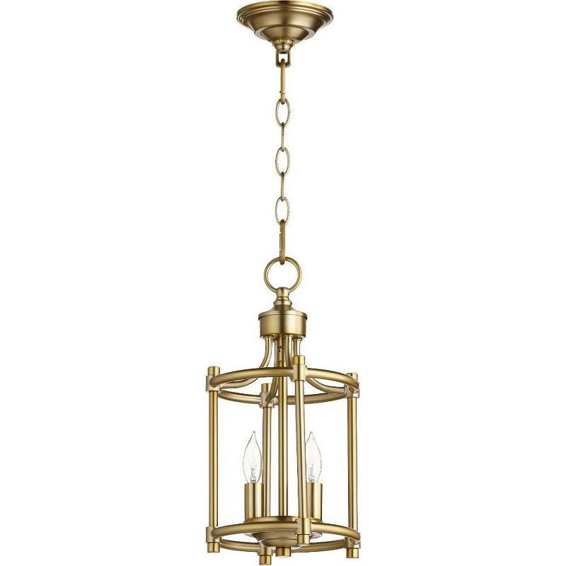 Elegant Aged Brass Drum Pendant Light with Crystal Accents, 8"W x 16"H