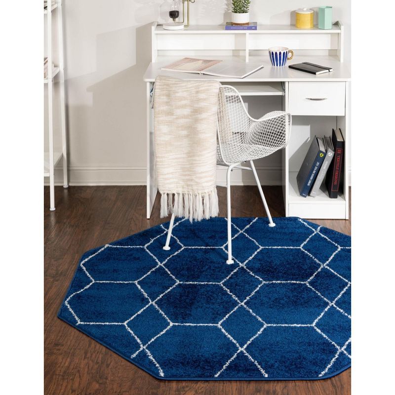 Navy Blue Octagon Trellis Synthetic Area Rug