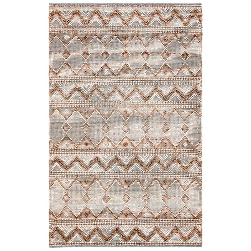 Ivory and Natural Handwoven Geometric Wool Area Rug 3' x 5'