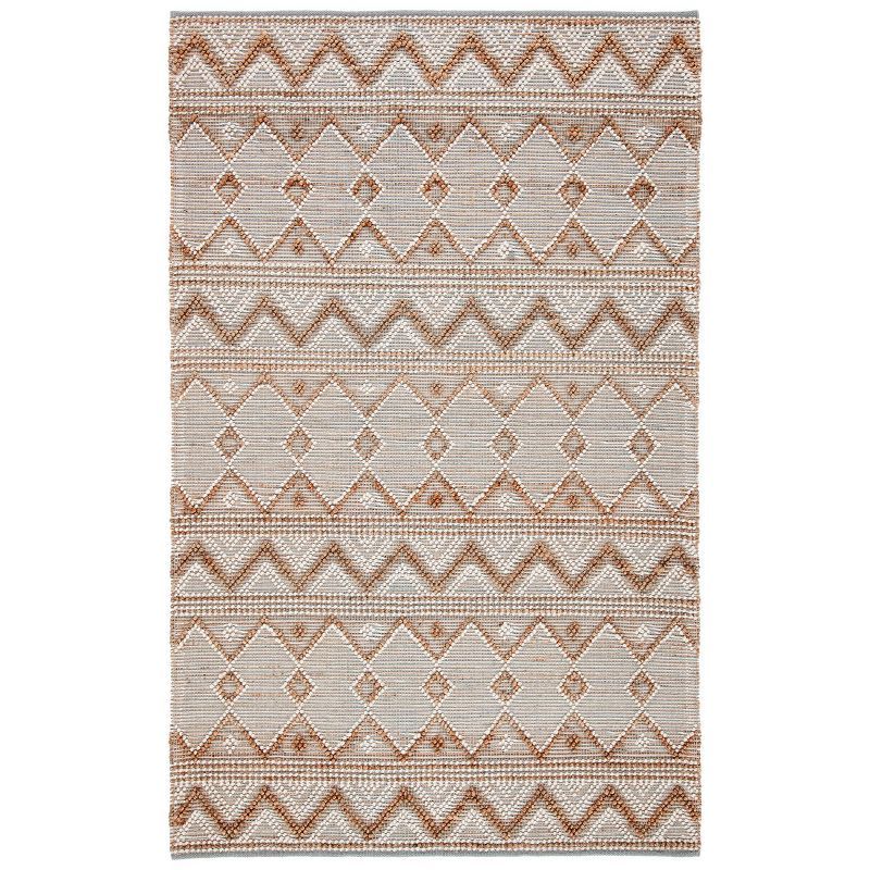 Ivory and Natural Handwoven Geometric Wool Area Rug 3' x 5'