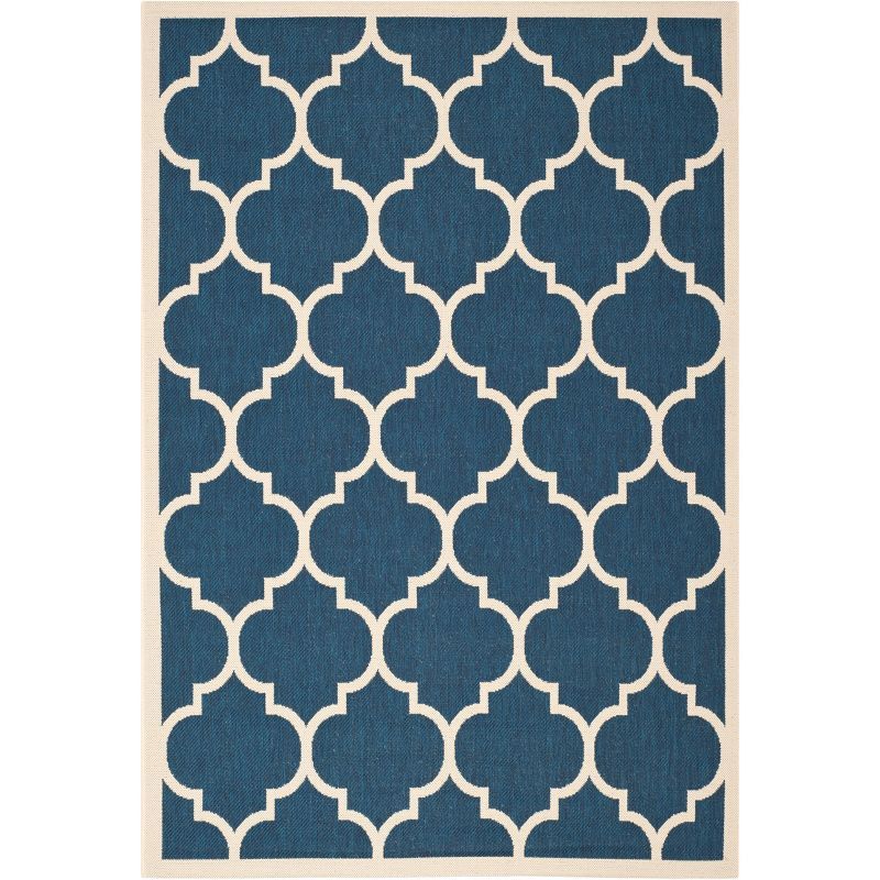 Navy and Beige Geometric Outdoor Area Rug