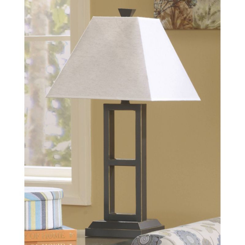 Deidra Black Metal Table Lamp Set with Beige Linen Shade