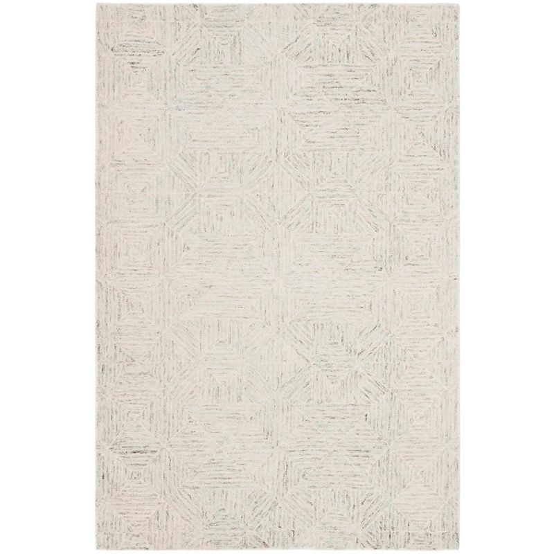 Ivory and Light Blue Tufted Wool Abstract Area Rug, 3' x 5'