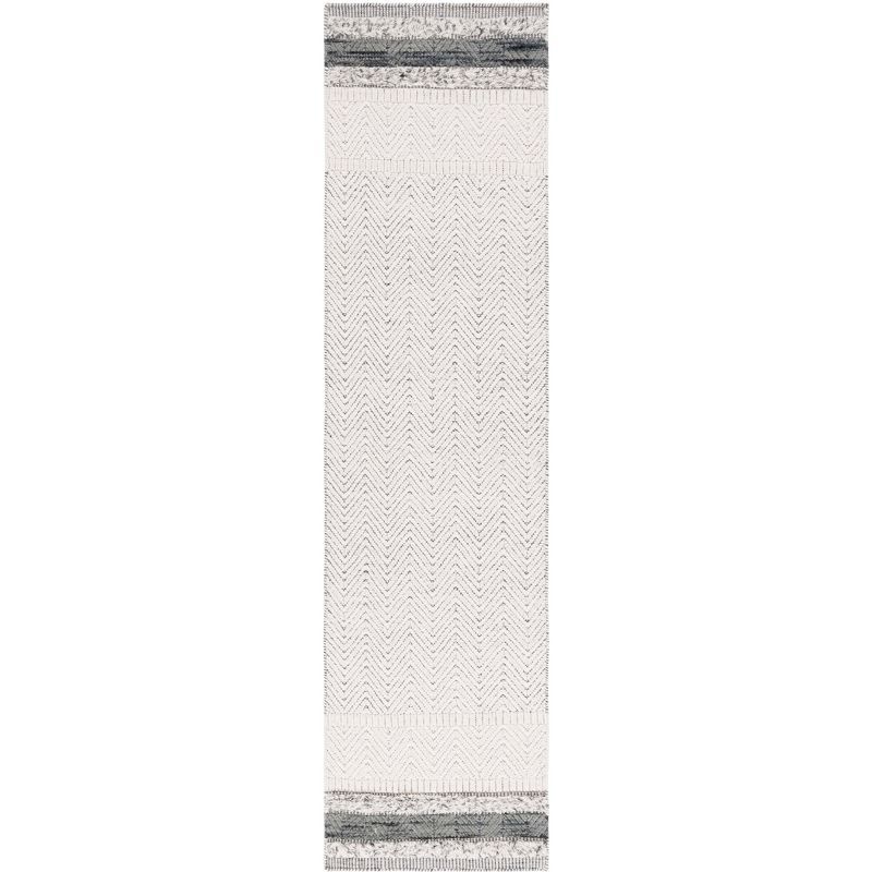 Ivory and Grey Hand-Knotted Wool Runner Rug, 2'3" x 9'