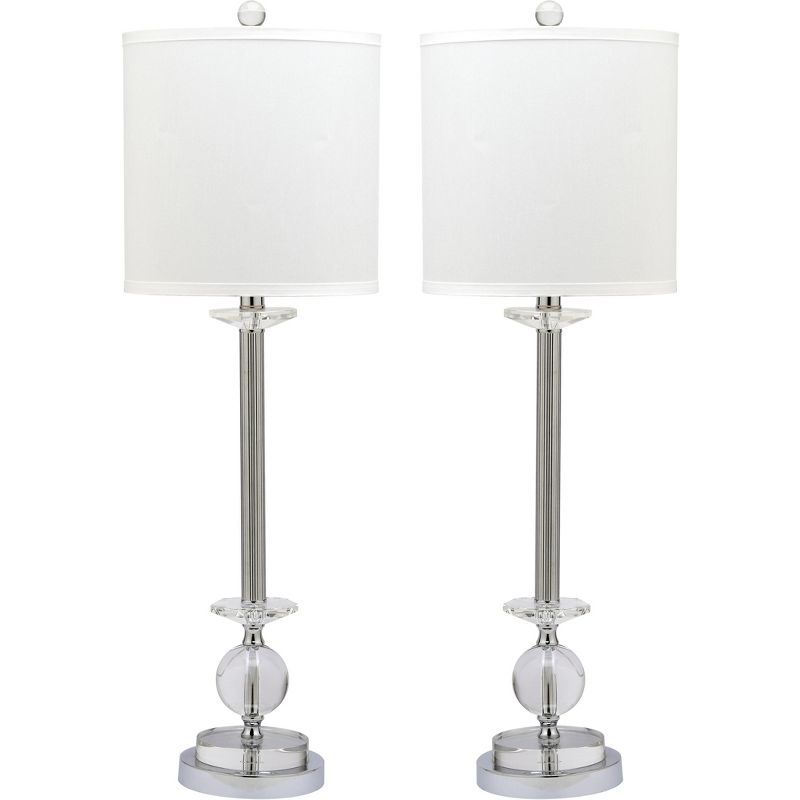 Elegant 31" Crystal Candlestick Table Lamp Set with White Shades