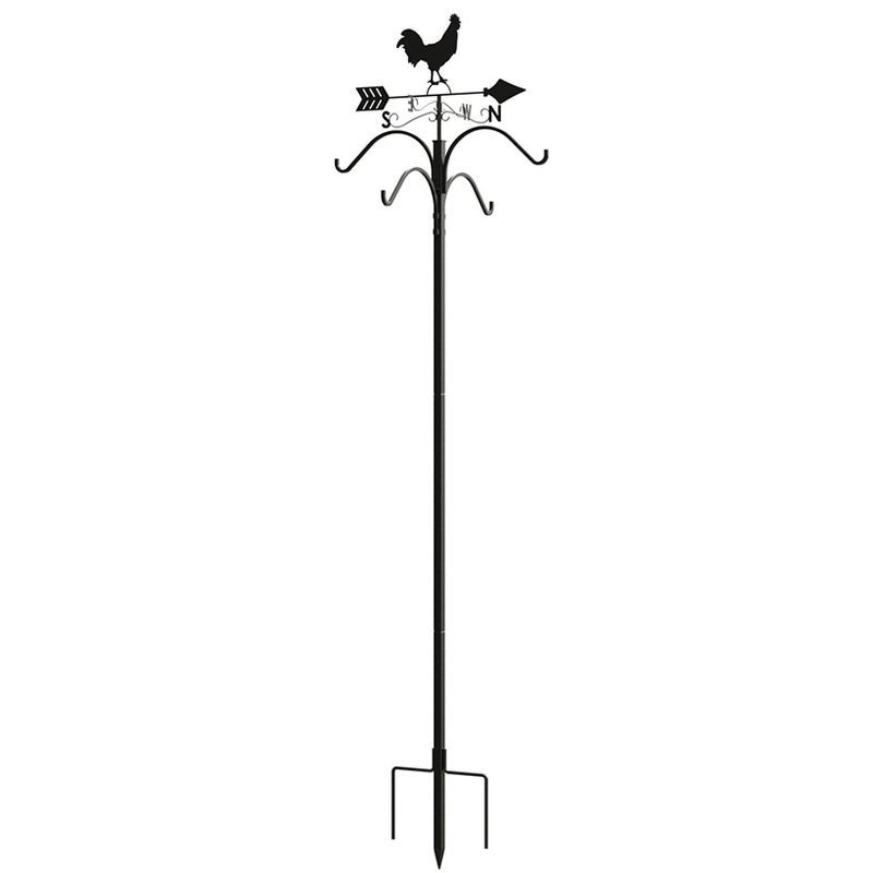 84" Black Steel Rooster Weathervane Shepherd's Hook