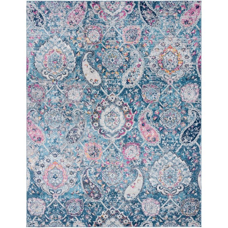 Blue Paisley 8' x 10' Stain-Resistant Synthetic Area Rug