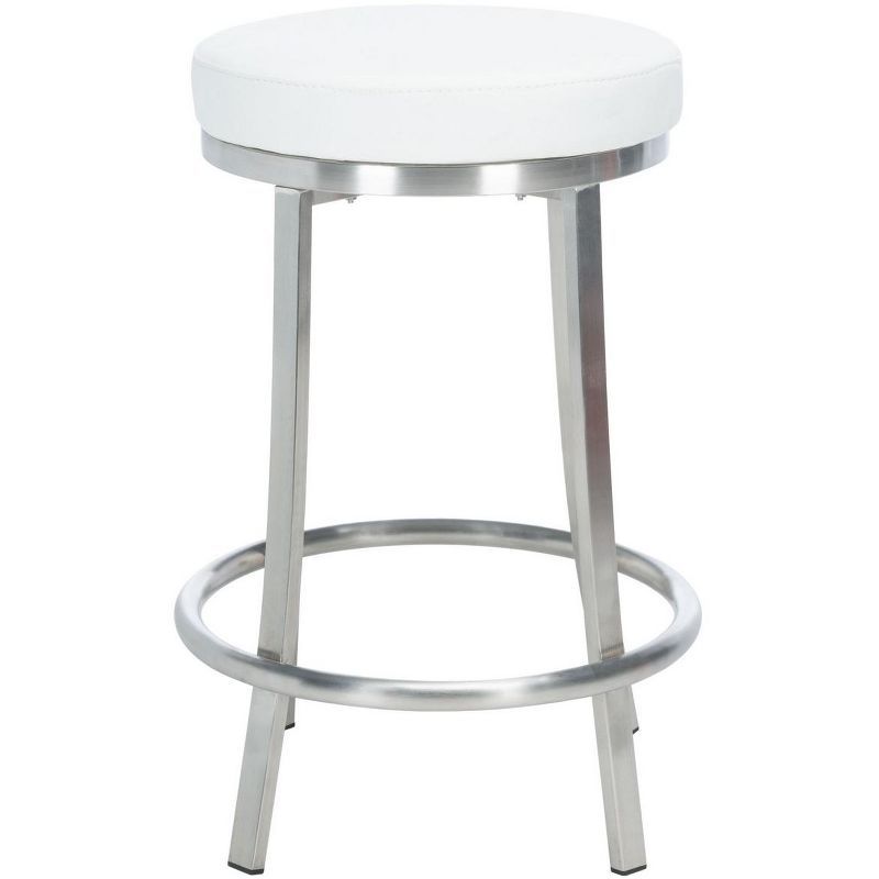 White Faux Leather and Metal Swivel Counter Stool