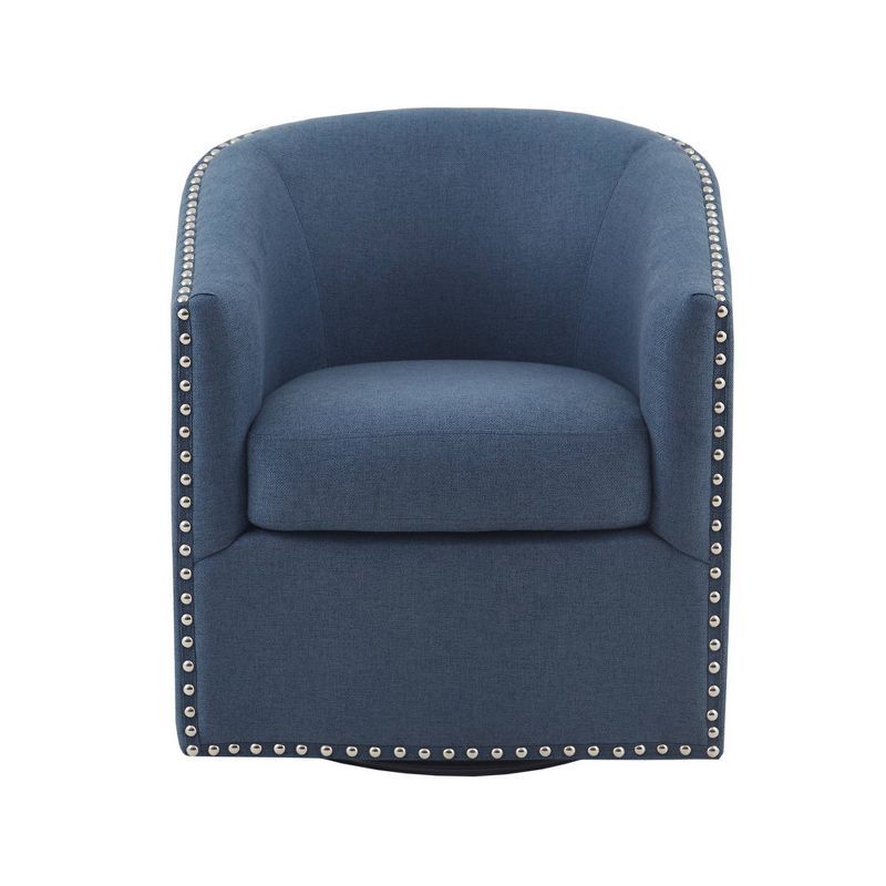 Blue Barrel Swivel Accent Chair with Metal Base