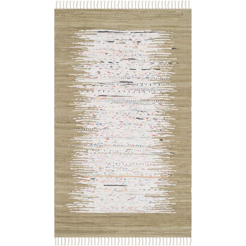 Coastal Charm Ivory & Olive Hand-Woven Cotton Area Rug - 3' x 5'