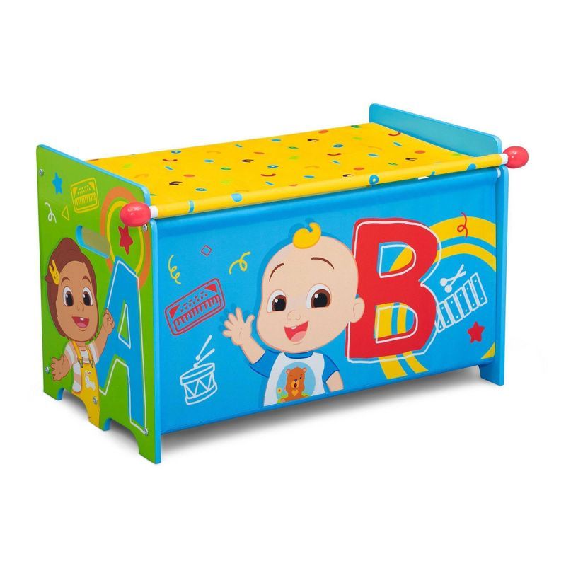 Delta Children CoComelon Blue Wooden Toy Box with Fabric Top