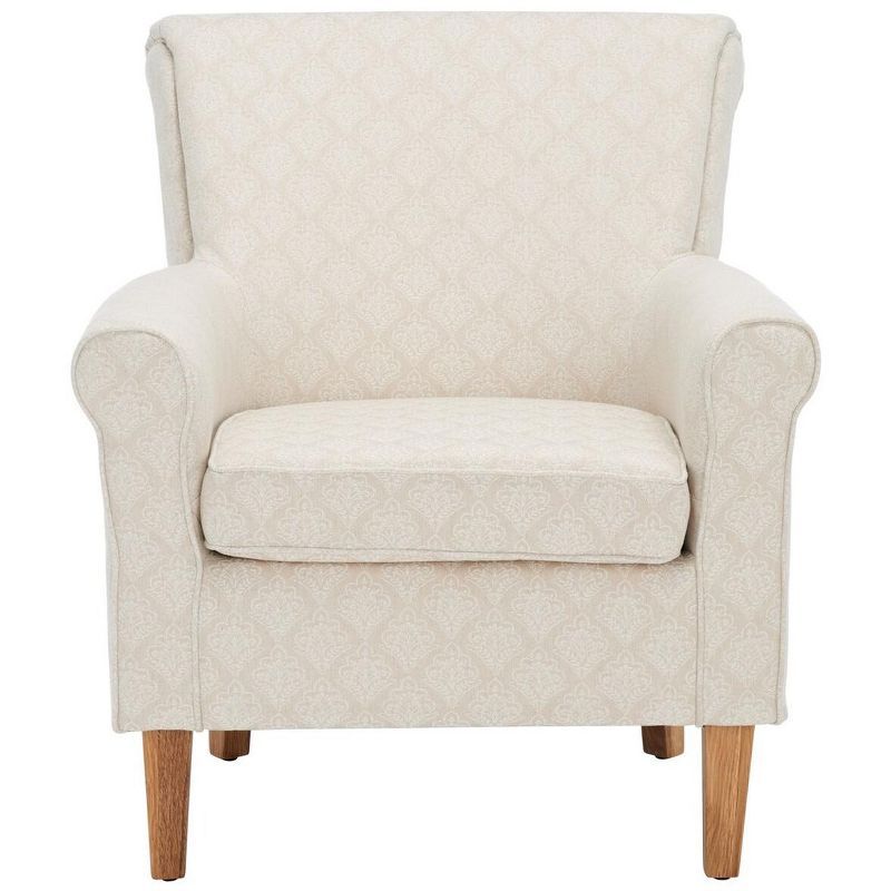 Hazina Beige Flower Pattern Club Chair with Wood Legs